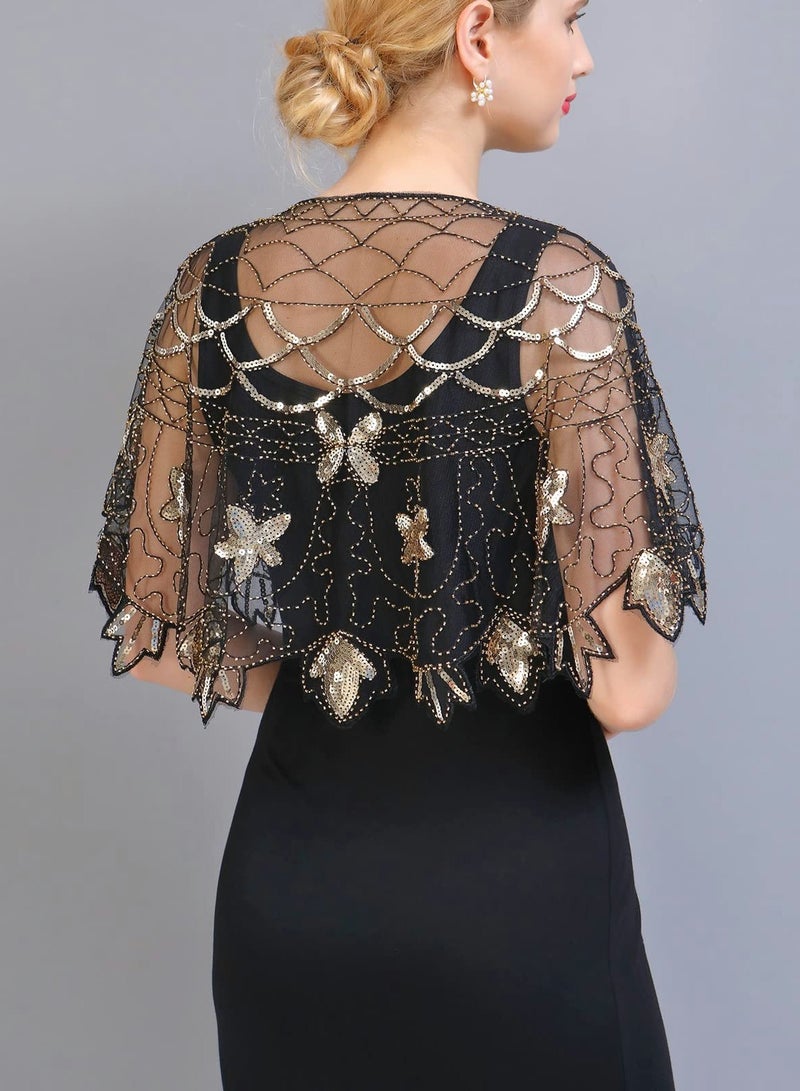 Excefore 1920s Shawl Wraps Sequined Fringed Evening Cape Wedding Bridal Scarf for Dresses Party - Image 2