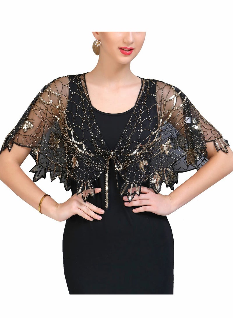 Excefore 1920s Shawl Wraps Sequined Fringed Evening Cape Wedding Bridal Scarf for Dresses Party - Image 1