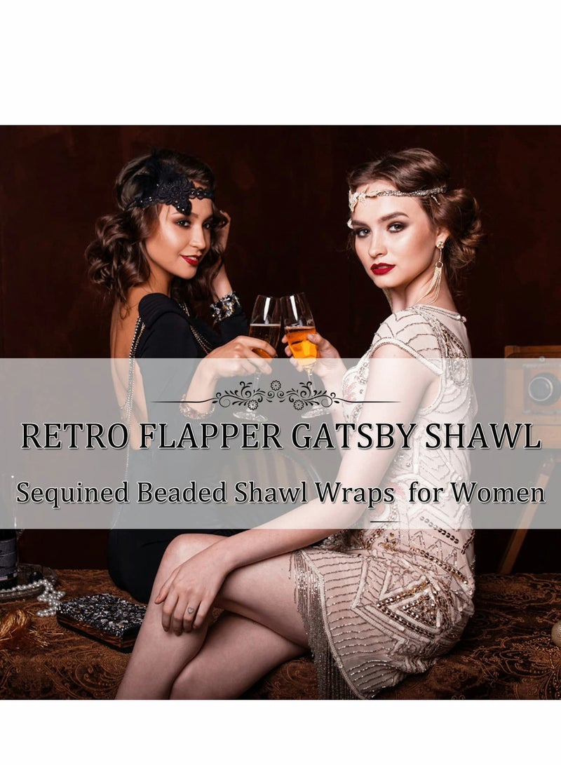 Excefore 1920s Shawl Wraps Sequined Fringed Evening Cape Wedding Bridal Scarf for Dresses Party - Image 5