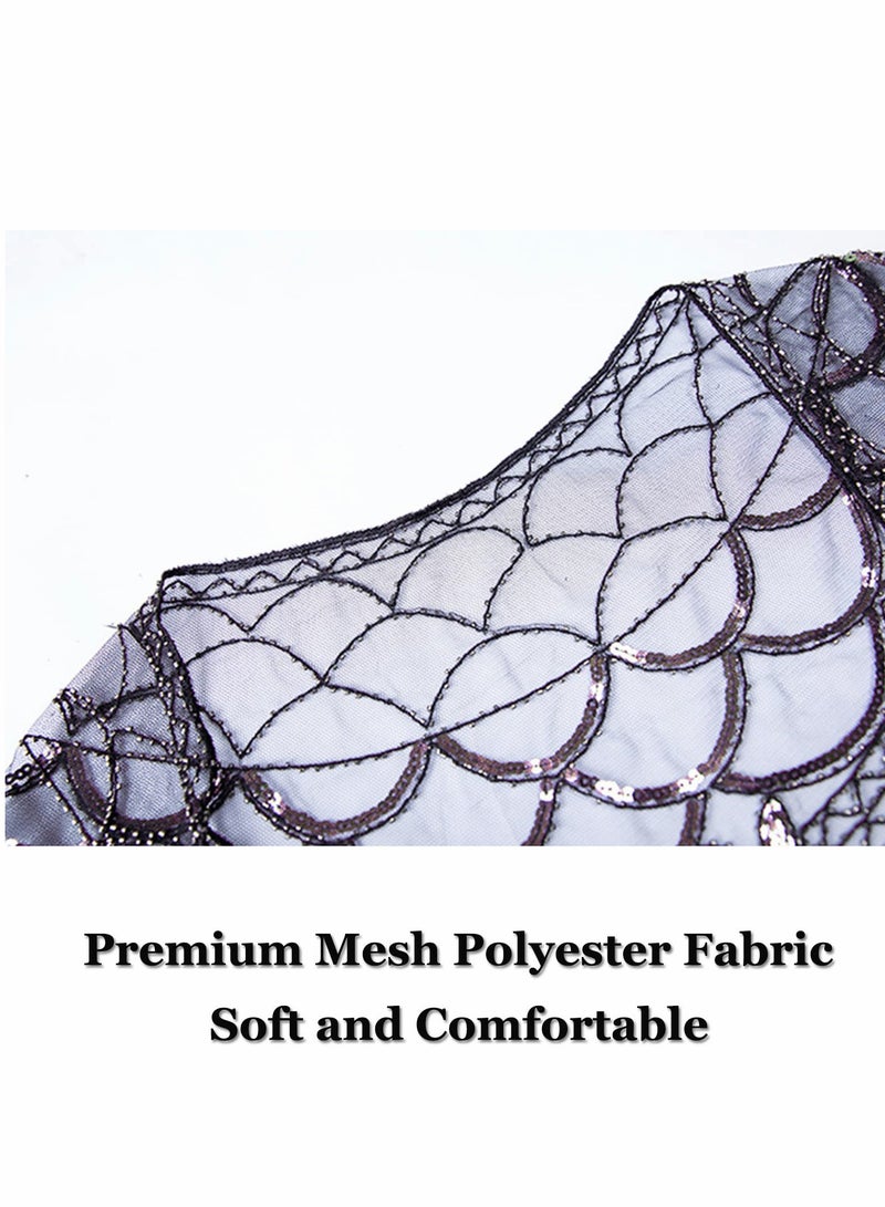 Excefore 1920s Shawl Wraps Sequined Fringed Evening Cape Wedding Bridal Scarf for Dresses Party - Image 4