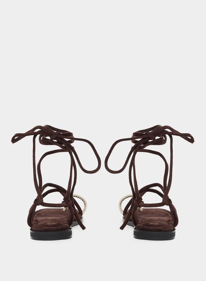 Styli Brown Tie-Wrap Toe Post Flat Sandals - Image 5