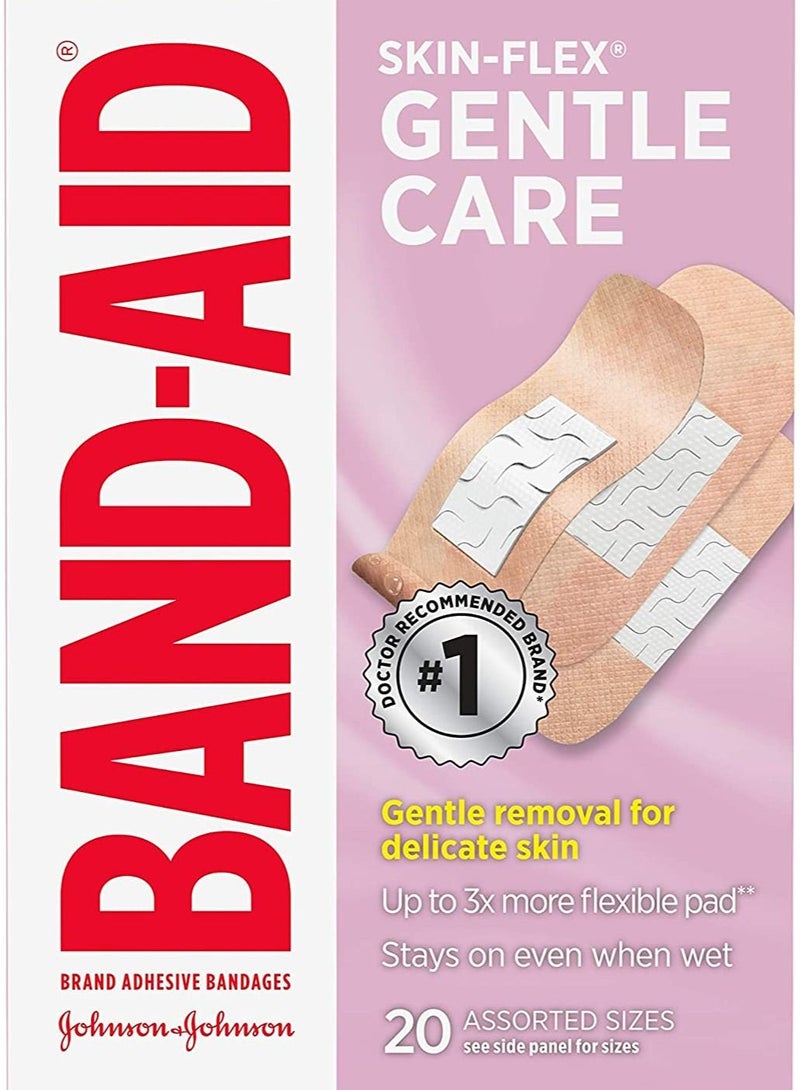 Band-Aid لصقات لاصقة للعناية اللطيفة من سكين-فليكس. أحجام متنوعة 20 لصقة - Image 2