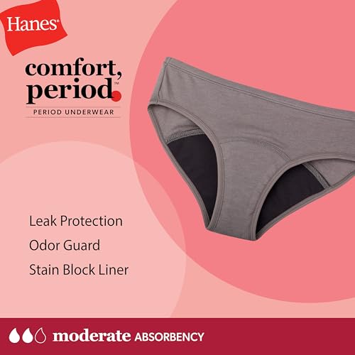 Hanes سروال حيض للبنات من هينز®، راحة فترة.™ سروال هيبستر، حماية معتدلة، عبوة 4 قطع - Image 3