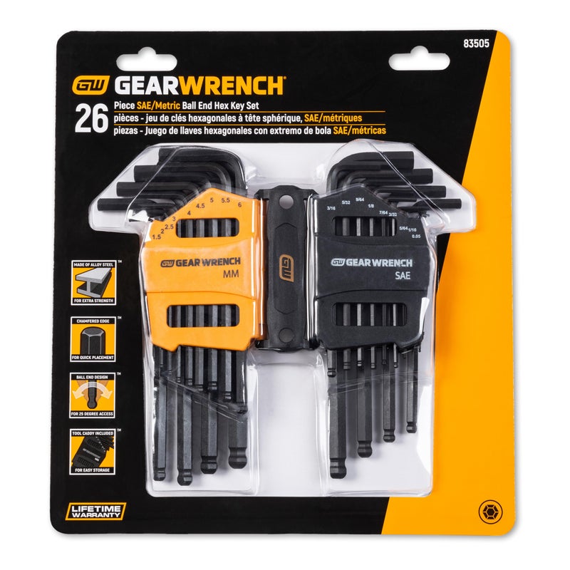 GEARWRENCH 26 Piece SAE/Metric Ball End Long Arm Hex Key Set - 83505 - Image 3