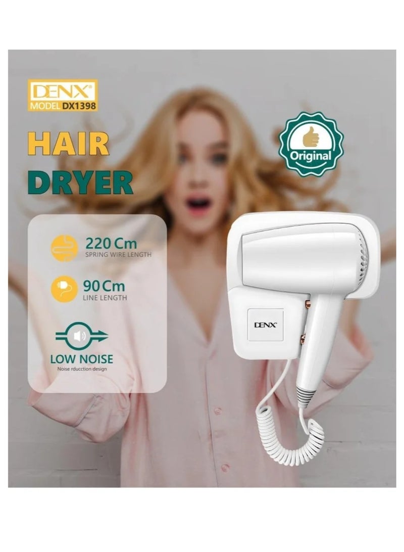 Dinex DINX Professional Wall-Mounted Hair Dryer: Compact, lightweight, powerful, no drilling required, hot and cold settings, automatic shut-off, quiet operation, white, 1250W - Image 2