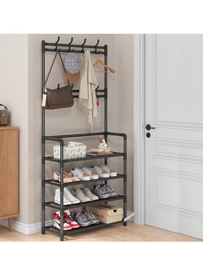 Spaceshoop Multifunctional Metal Shoe Rack, 4 Tier Storage Rack and 8 Hooks for Easy Installation and Save Space for Estrada Living Room Bedroom size (60 * 28 * 150) (multicolor) - Image 2