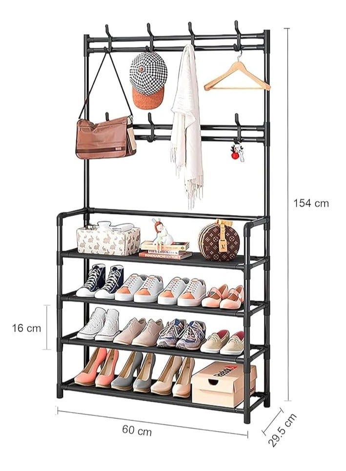 Spaceshoop Multifunctional Metal Shoe Rack, 4 Tier Storage Rack and 8 Hooks for Easy Installation and Save Space for Estrada Living Room Bedroom size (60 * 28 * 150) (multicolor) - Image 3