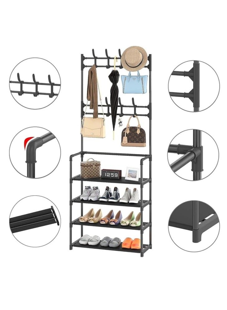 Spaceshoop Multifunctional Metal Shoe Rack, 4 Tier Storage Rack and 8 Hooks for Easy Installation and Save Space for Estrada Living Room Bedroom size (60 * 28 * 150) (multicolor) - Image 4