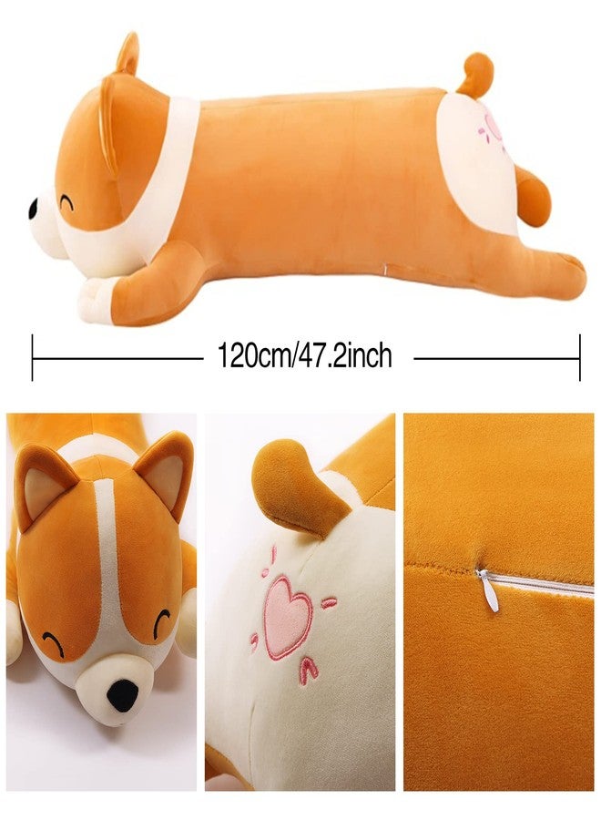 SNOWOLF Shiba Inu Plush Pillow Stuffed Animal Dog 47.2inch Cute Corgi Akita Soft Plush Toy Comfort Cushion Gifts for Girls Boys (Orange, 120cm/47.2inch) - Image 4