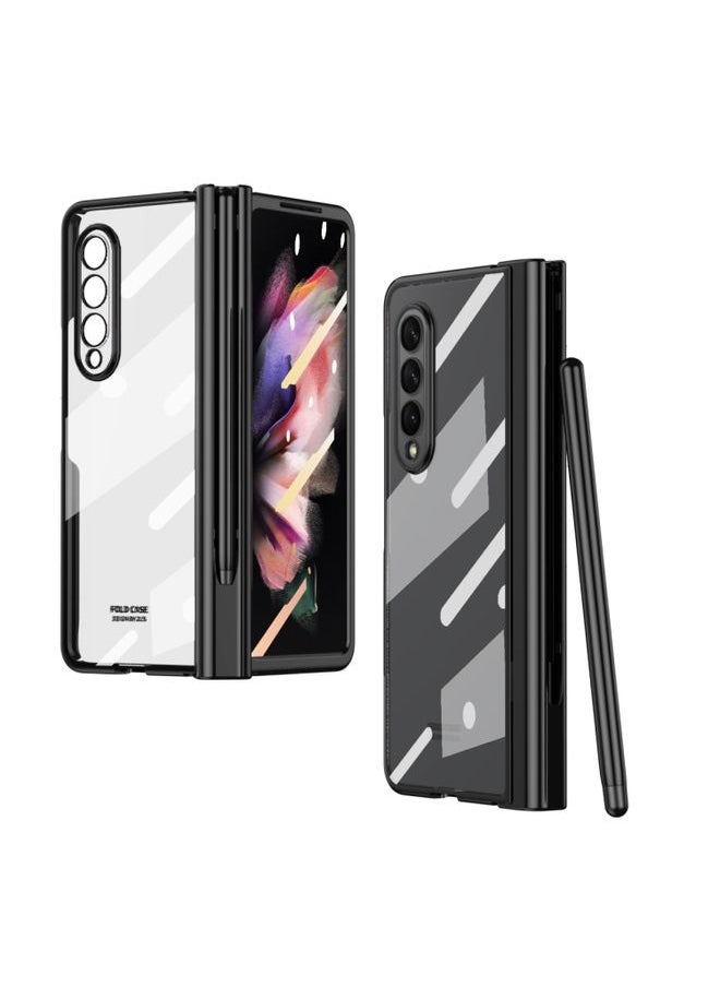 Generic Case Cover For Samsung Galaxy Z Fold 3 5G 360 Full Body Electroplating Hinge Phone Case with Stylus Black 
