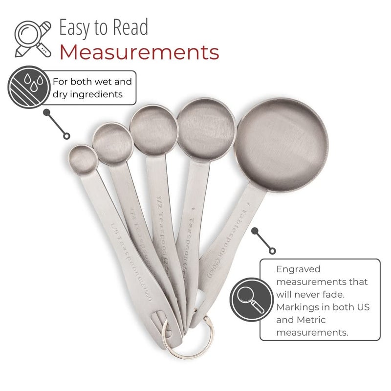 Husmait Stainless Steel Measuring Spoons - 5 Piece Heavy Duty Measuring Spoon Set For Dry Food  Spices Or Liquids - Image 3