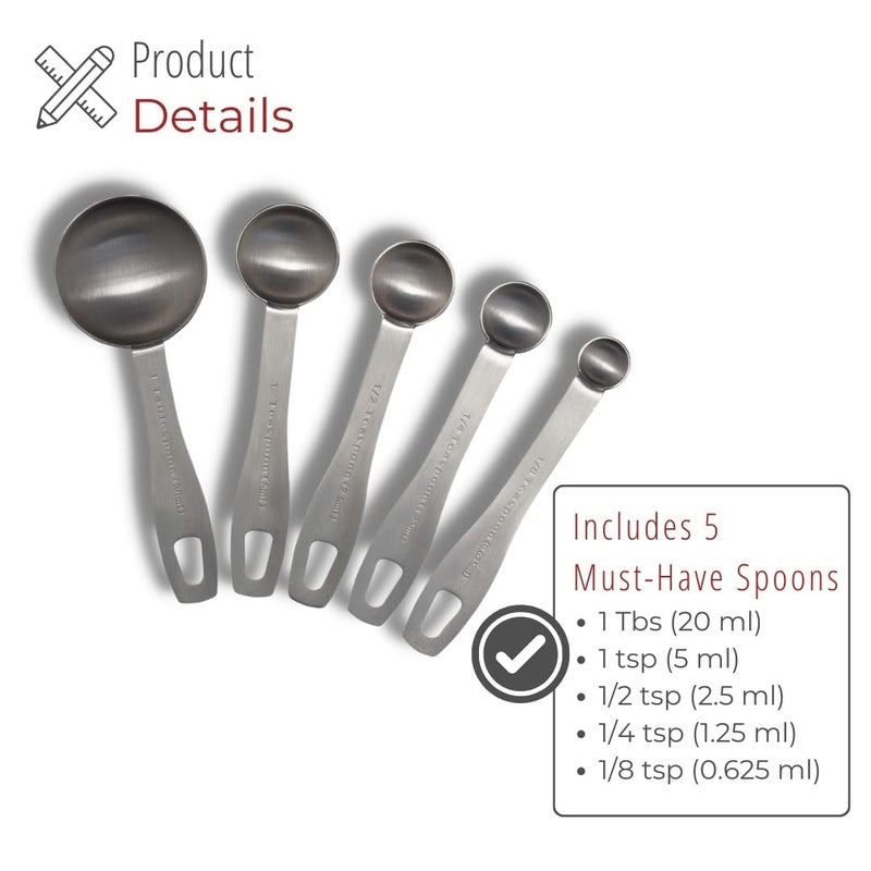 Husmait Stainless Steel Measuring Spoons - 5 Piece Heavy Duty Measuring Spoon Set For Dry Food  Spices Or Liquids - Image 5