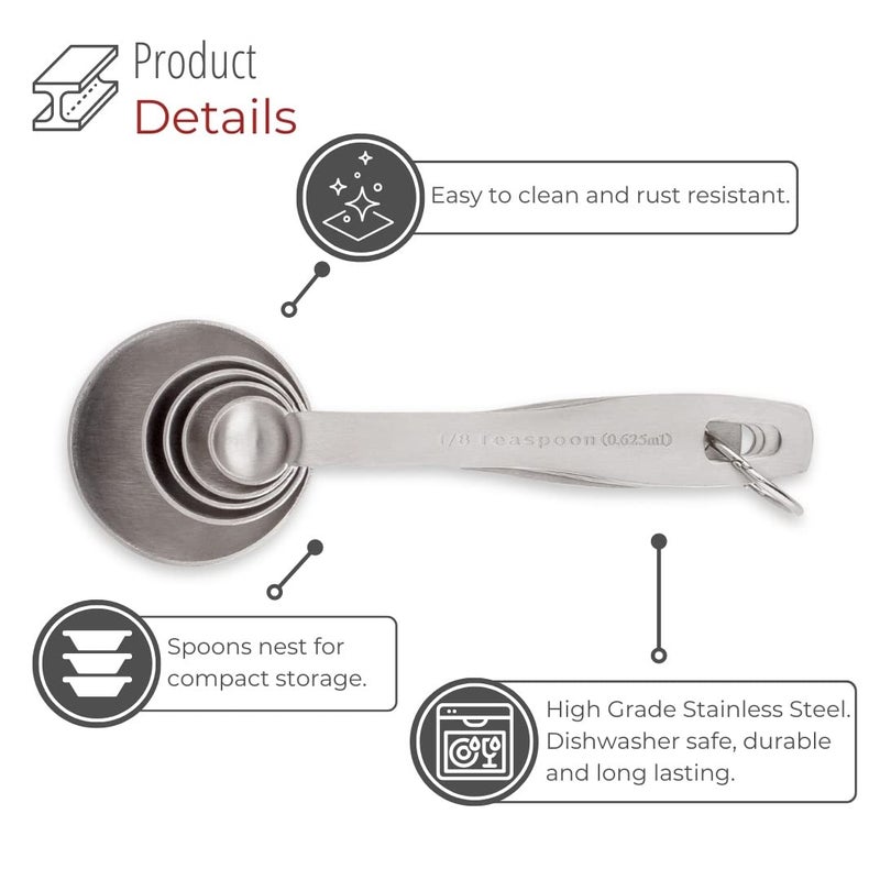 Husmait Stainless Steel Measuring Spoons - 5 Piece Heavy Duty Measuring Spoon Set For Dry Food  Spices Or Liquids - Image 4