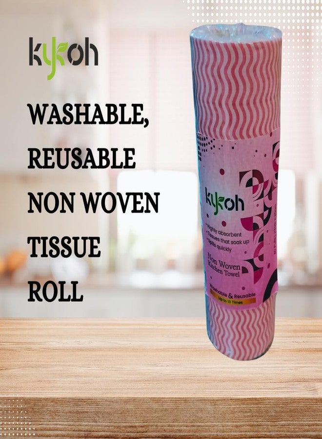 KYKOH Combo Pack of Non Woven Super Absorbent Reusable Kitchen Tissue Roll or kitchen towel roll - 80 Pulls (Pink and Orange) - Image 3