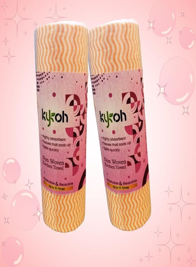 KYKOH Combo Pack of Non Woven Super Absorbent Reusable Kitchen Tissue Roll or kitchen towel roll - 80 Pulls (Pink and Orange) - Image 4