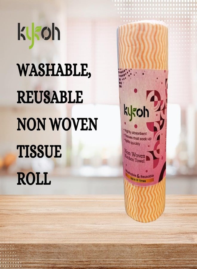 KYKOH Combo Pack of Non Woven Super Absorbent Reusable Kitchen Tissue Roll or kitchen towel roll - 80 Pulls (Pink and Orange) - Image 2