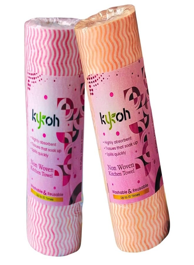 KYKOH Combo Pack of Non Woven Super Absorbent Reusable Kitchen Tissue Roll or kitchen towel roll - 80 Pulls (Pink and Orange) - Image 1