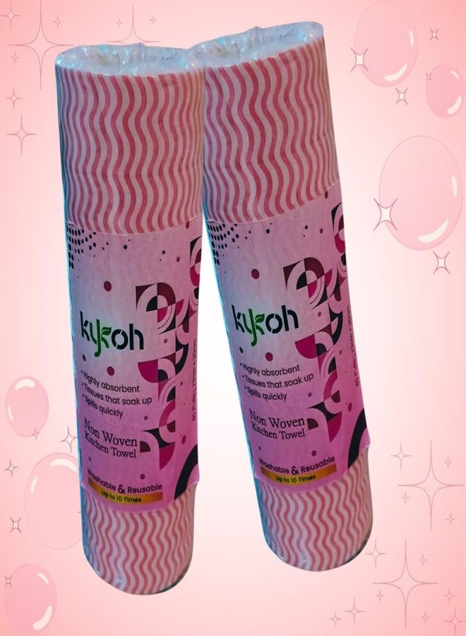KYKOH Combo Pack of Non Woven Super Absorbent Reusable Kitchen Tissue Roll or kitchen towel roll - 80 Pulls (Pink and Orange) - Image 5