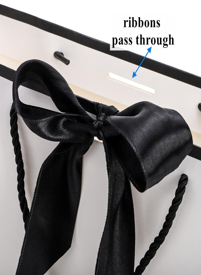 تيبري أكياس هدايا تيبيري، عبوة من 30 كيسًا بمقبض، أكياس ورقية متوسطة الحجم مزينة بشريط، أكياس تغليف بيضاء وسوداء لحفلات عيد الحب، وحفلات الزفاف، وحفلات وصيفات العروس، وأعياد الميلاد، وحفلات التخرج، وحفلات الانتقال إلى منزل جديد، مقاس 11 × 3.9 × 7.8 بوصة - Image 4