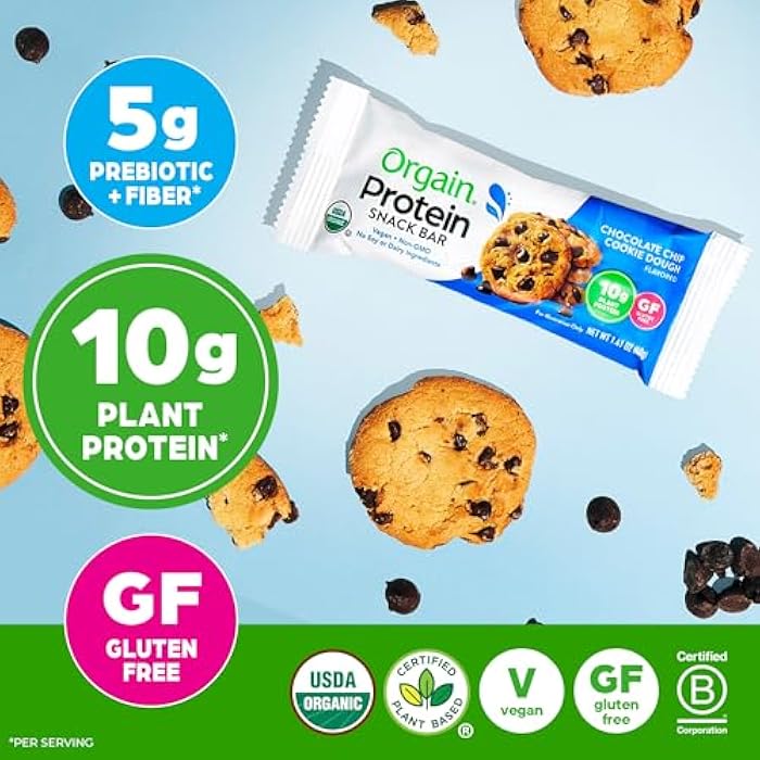 Orgain Organic Vegan Protein Bars, Chocolate Chip Cookie Dough - 10g Plant Based Protein, Low Calorie Healthy Snacks, No Lactose or Soy Ingredients, Gluten Free, Non-GMO - 1.41 Oz (Pack of 12) - Image 3