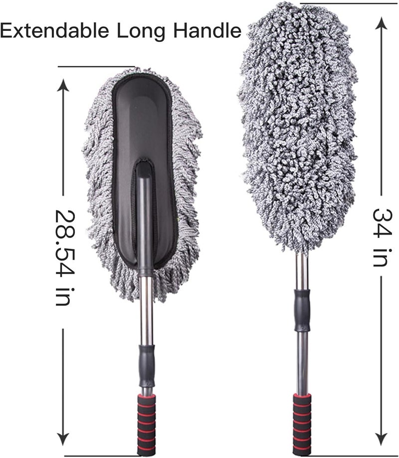 YESIKOM Soft Microfiber Car Duster Brush with Extendable Handle Wet Dry Scratch Free Surface Cleaner Multipurpose Kitchen Accessory for Dusting Cleaning Grey Pack of 1 - Image 4