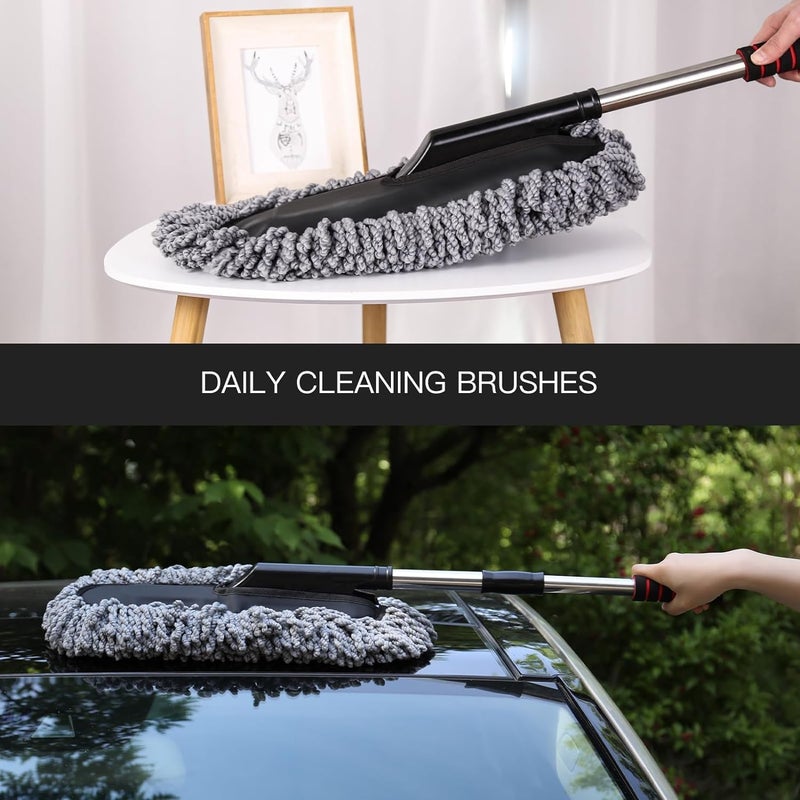 YESIKOM Soft Microfiber Car Duster Brush with Extendable Handle Wet Dry Scratch Free Surface Cleaner Multipurpose Kitchen Accessory for Dusting Cleaning Grey Pack of 1 - Image 3