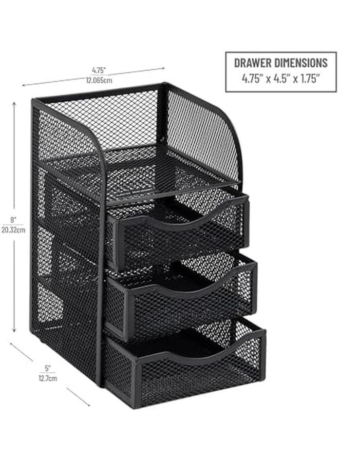 Mind Reader Mini Desk Supplies Office Supplies Organizer 3 Drawers 1 Top Shelf Black - Image 3
