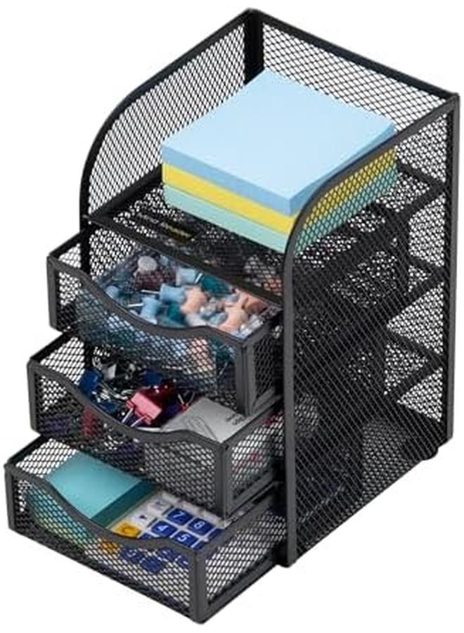 Mind Reader Mini Desk Supplies Office Supplies Organizer 3 Drawers 1 Top Shelf Black - Image 4