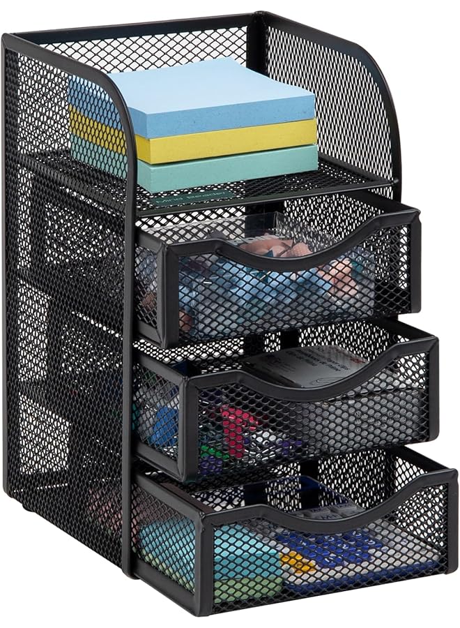 Mind Reader Mini Desk Supplies Office Supplies Organizer 3 Drawers 1 Top Shelf Black - Image 1
