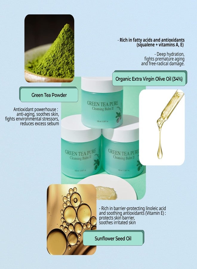 YADAH Green Tea Cleansing Balm II (3.38fl oz) - Makeup Remover, Moisturizing, Residue-Free. Korean Skin Care. Vegan, For Sensitive Skin, Botanical oil extract. - Image 4