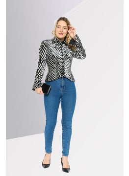 EMPORIO ARMANI Women Regular Fit Herringbone Semi-Formal Blazer, Black  - Image 4