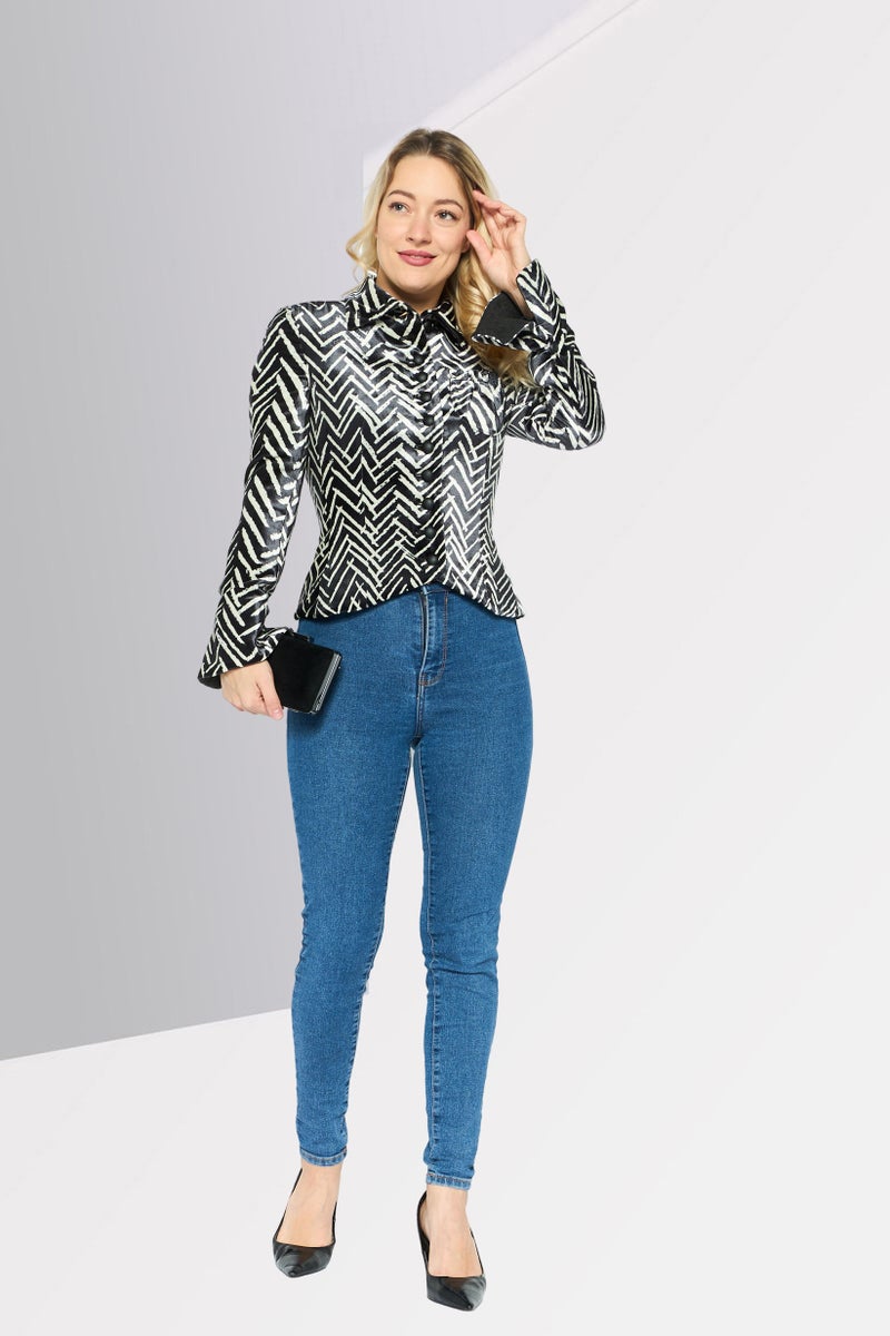EMPORIO ARMANI Women Regular Fit Herringbone Semi-Formal Blazer, Black  - Image 4