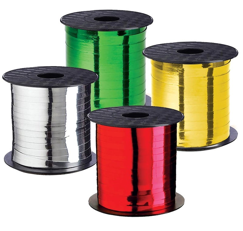 OLYPHAN Xmas Ribbon  Christmas Ribbon Set of 4 Rolls Silver Red Green Gold Curling Ribbons Thin for Holiday Wrapping  Decoration