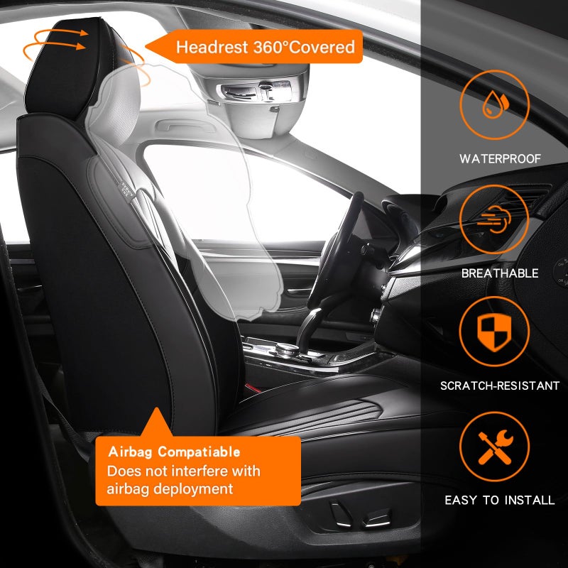 MINGBRON Front Car Seat Covers,Car Seat Protector Waterproof,Seat Covers Front Set, Car Seat Protectors,Automotive Seat Covers Fit for Most Cars Black - Image 4