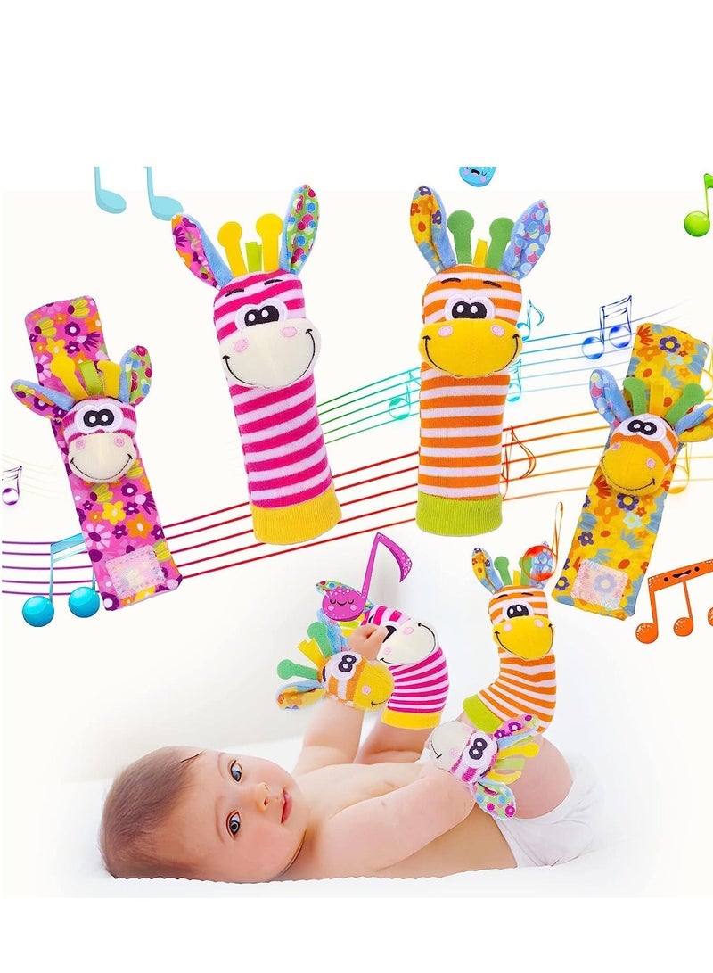 SYOSI Wrist Rattles Baby Sock Toys Set Soft Sensory for Babies Cartoon Animal Rattle Foot Early Development Toy Shower Birth Gift Newborn Infant colorful - Image 1