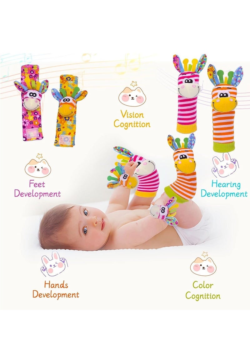 SYOSI Wrist Rattles Baby Sock Toys Set Soft Sensory for Babies Cartoon Animal Rattle Foot Early Development Toy Shower Birth Gift Newborn Infant colorful - Image 3