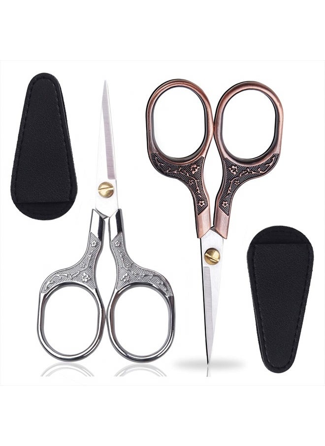 KISTARCH 2pcs 5Inch Small Vintage Precision Scissors,Multi-Purpose Beauty Grooming Kit for Hair trimming,Facial,Beard,Eyebrow,Eyelash, sewing scissors for Embroidery,Craft, Art Work & Everyday Use  - Image 1