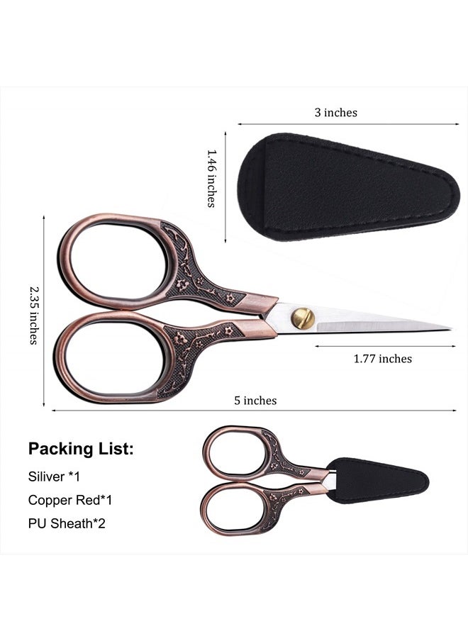 KISTARCH 2pcs 5Inch Small Vintage Precision Scissors,Multi-Purpose Beauty Grooming Kit for Hair trimming,Facial,Beard,Eyebrow,Eyelash, sewing scissors for Embroidery,Craft, Art Work & Everyday Use  - Image 2