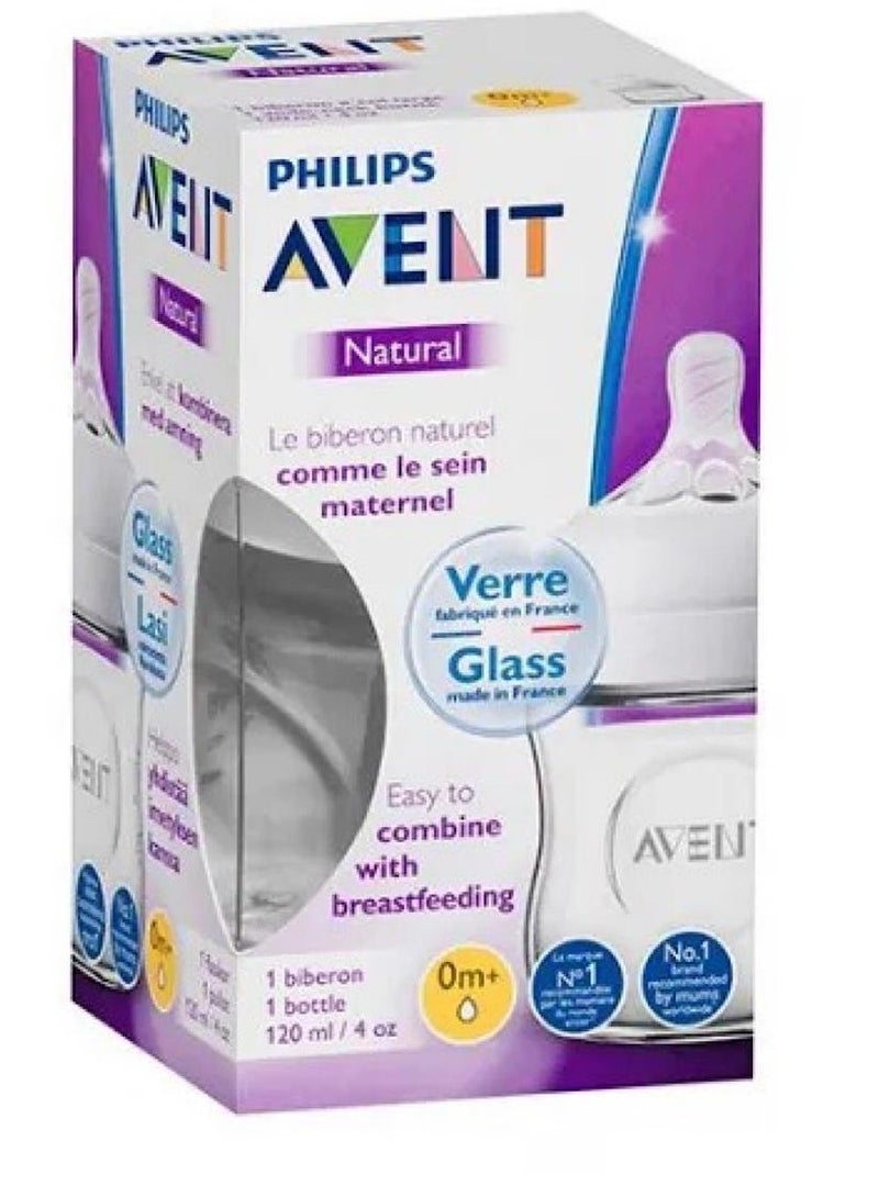 Philips Avent Natural Width Innovative Double Valve Design Feeding Bottle with Unique Shape 120ml Clear SCF033/17 - Image 1