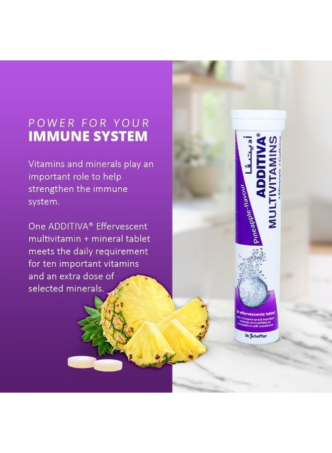 general ADDITIVA
MULTIVITAMINS + MINERALS+ CAFFEINE PINEAPPLE -FLAVOUR 20 EFFERVESCENT TABLET - Image 2