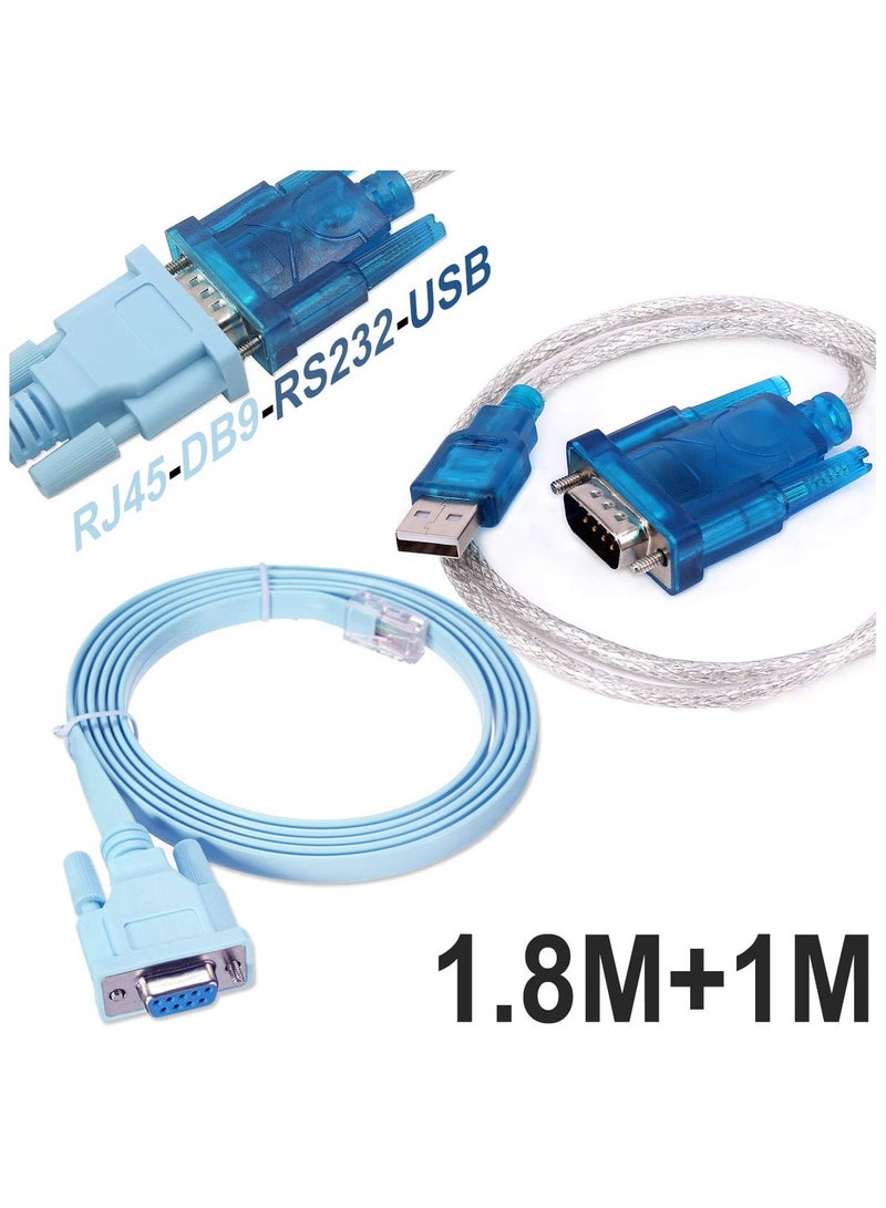 erorex console cable Serial Cable Rj45 to DB9 & RS232 to USB (2 In 1) for Cisco device 1M+1.8M - Image 1