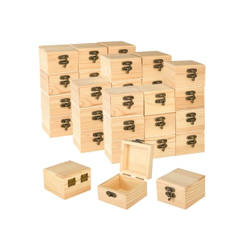 36 Pieces Small Square Wooden Box Unfinished Wood Treasure Boxes with Lid for Homade DIY Crafts 27 x 27 x 19 in