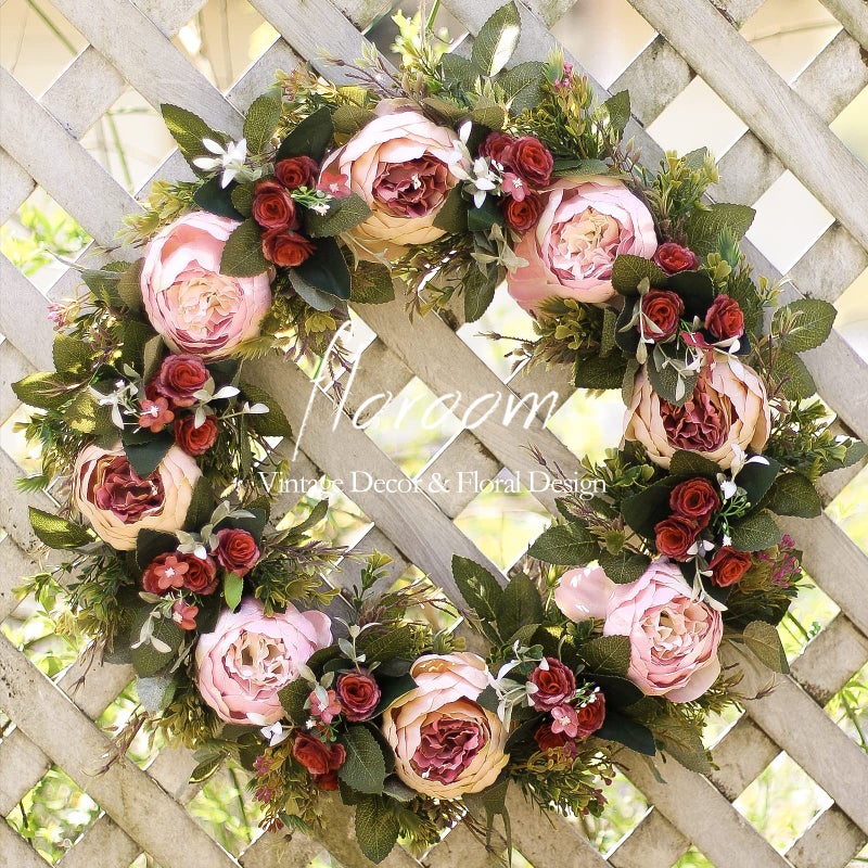 Floroom Floral Wreath 20 Artificial Pink Peony Wreath for Front Door Decorations Wall Decor
