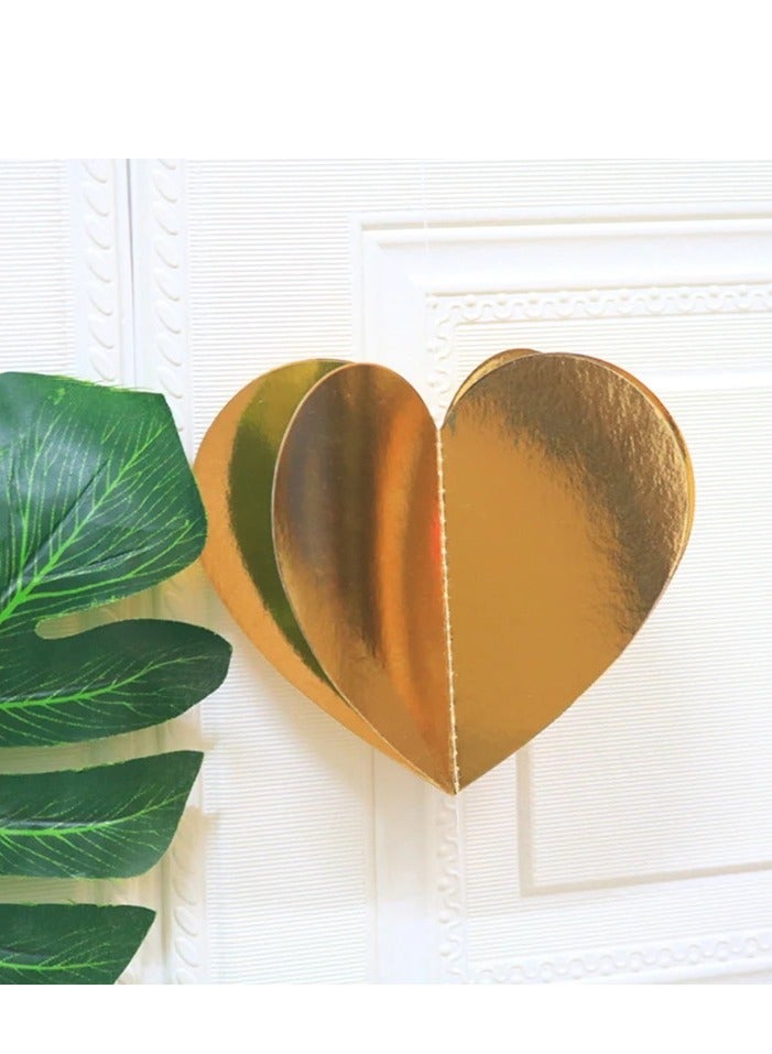 Three-dimensional Golden Heart Pendant Banner Wedding Birthday Party Decoration 2PCS×2.4M - Image 4