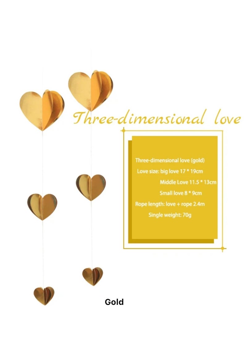 Three-dimensional Golden Heart Pendant Banner Wedding Birthday Party Decoration 2PCS×2.4M - Image 3
