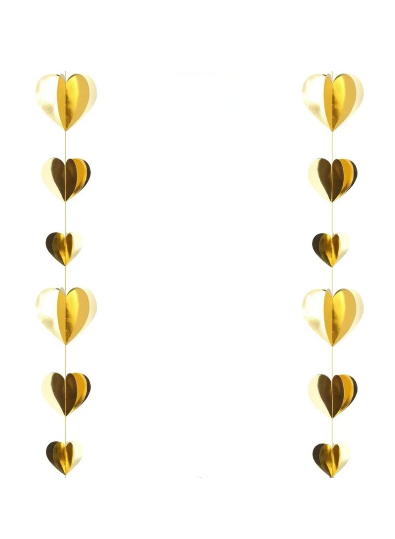 Three-dimensional Golden Heart Pendant Banner Wedding Birthday Party Decoration 2PCS×2.4M - Image 1