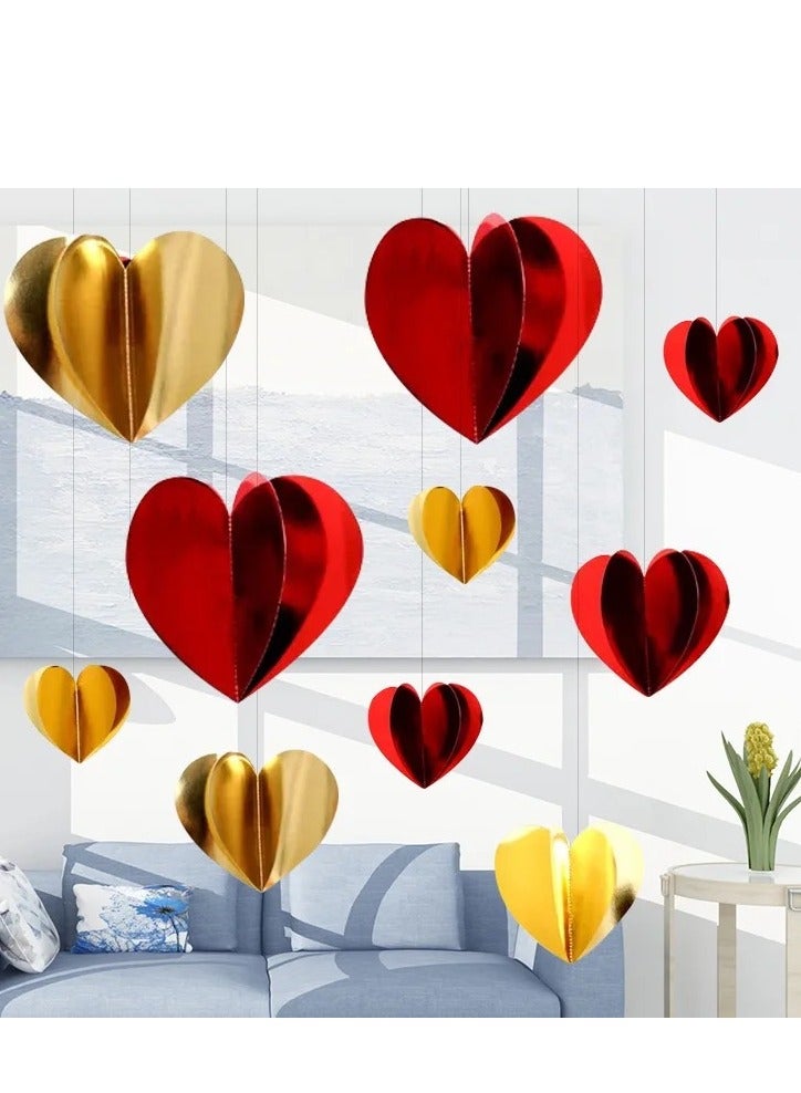 Three-dimensional Golden Heart Pendant Banner Wedding Birthday Party Decoration 2PCS×2.4M - Image 5