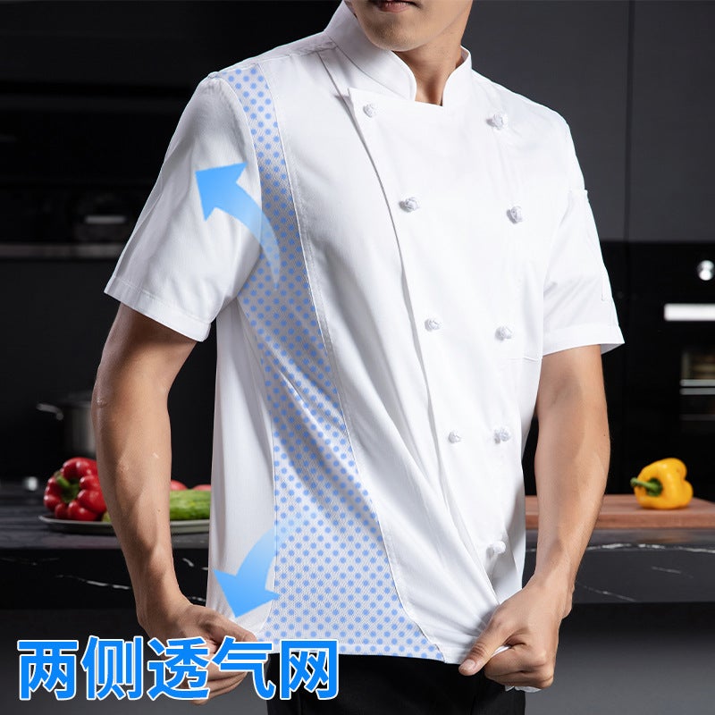 Pure Cotton Chef Work Clothes Sweat Absorbing Breathable Net El Short-Sleeved Dining Restaurant Kitchen Male Summer Baking Female Workers - Image 1