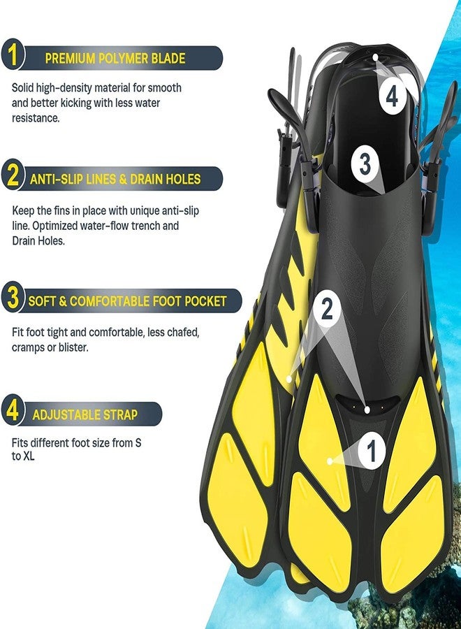 VBM 3 PCS Adult Snorkeling Kit Swimming Goggles Dry Snorkel Tube Adjustable Fins (yollow) - Image 3