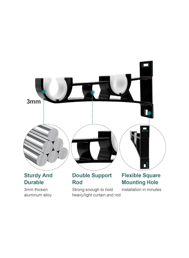 erorex Curtain Rod Bracket, 4 Pack Wall Curtain Holder Hook, Double Curtain Rod Bracket for Home, Kitchen, Bathroom, Heavy Duty Curtain Rod Holders Hooks Wall Brackets Support Hanger for 1 Inch Rod  - Image 2